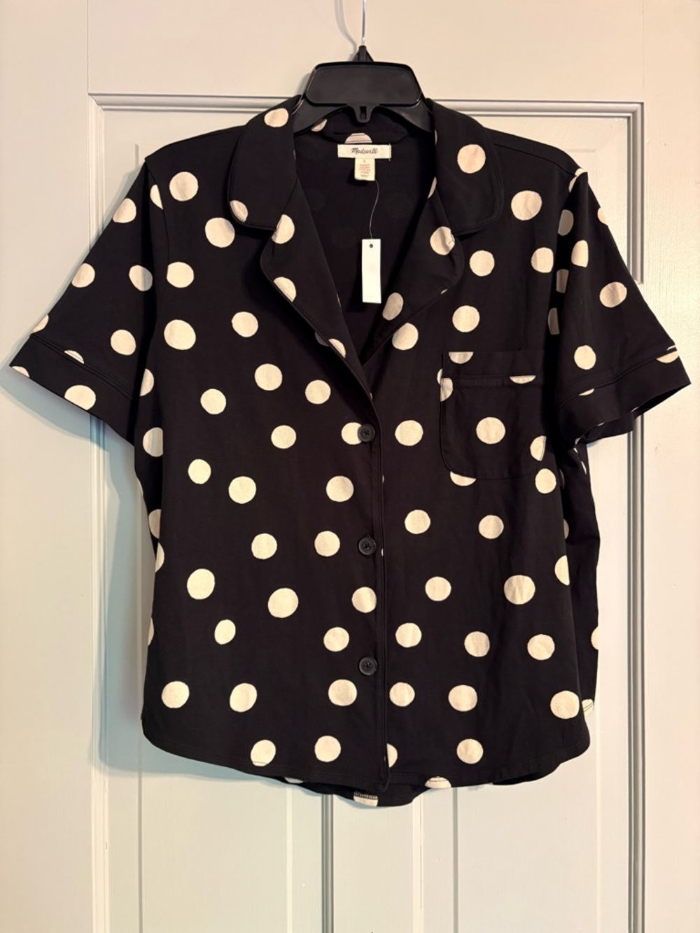 NEW Madewell L Polka Dot Short Sleeve Pajama Shirt Black/White